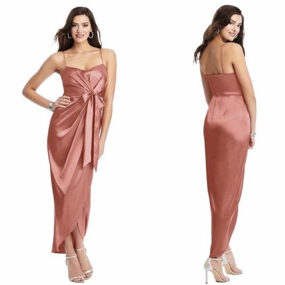NWT After Six Bow Front Faux Wrap Tulip Skirt Satin Gown in Desert Rose Size 12 - Picture 15 of 16